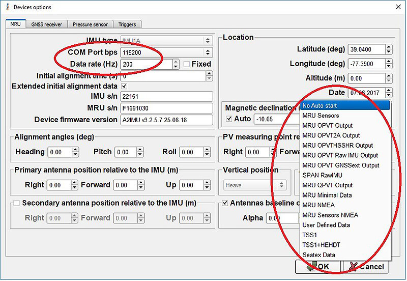 Using QINSy for Inertial Labs MRU Motion Reference Unit - specify baud rate of the main port of the MRU in “COM Port bps” drop-down list (the value 115200 is recommended)