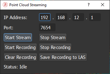 Figure 7. Point Cloud Streaming Parameters.