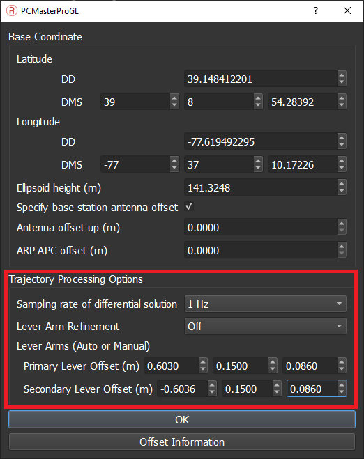 Figure 9. Base Station and Antenna Lever Arms Parameters.
