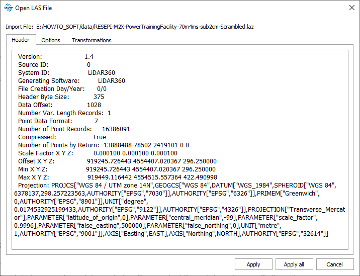 Figure 13a. “Open LAS file” window and tabs.