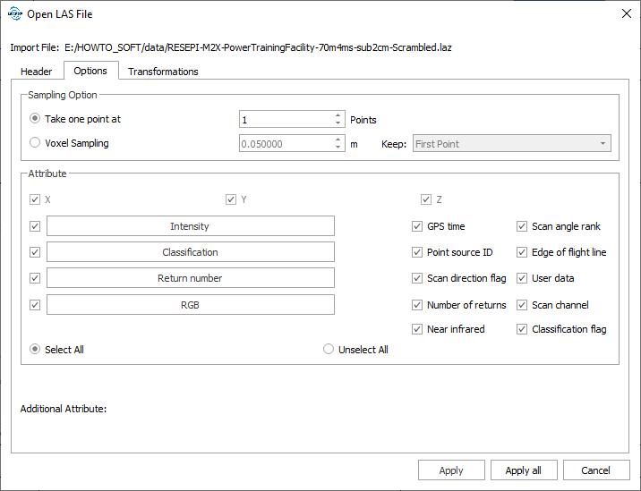Figure 13b. “Open LAS file” window and tabs.