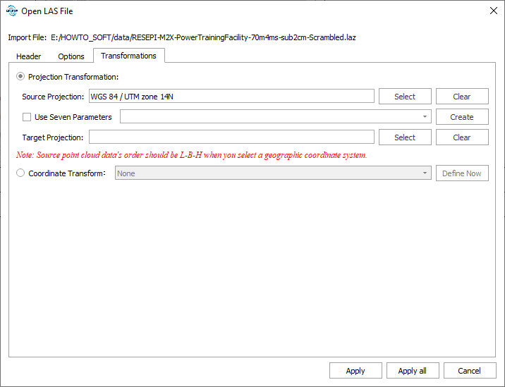 Figure 13c. “Open LAS file” window and tabs.