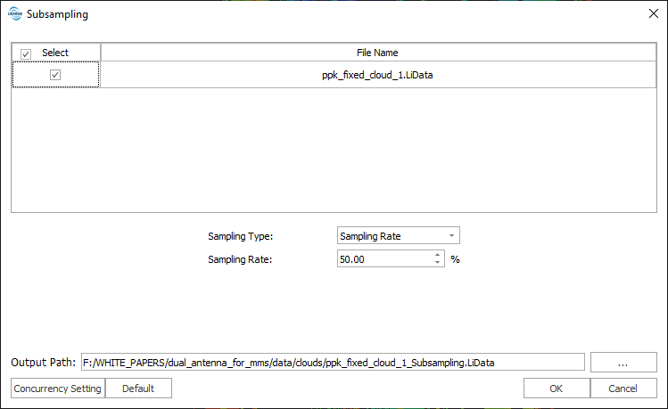 Figure 15. Subsampling parameter window.