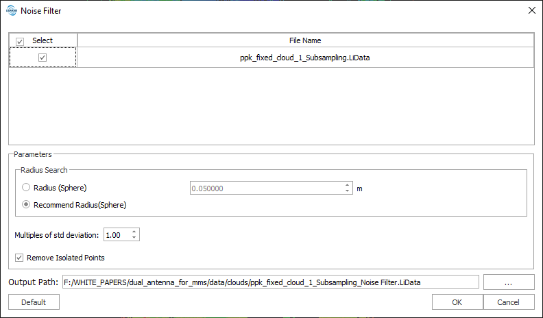 Figure 16. Filtering parameters window.