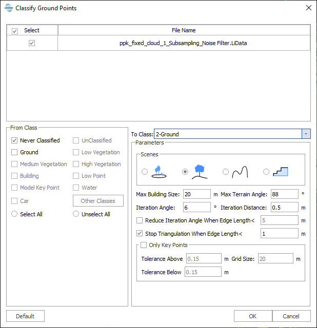 Figure 17. Classify Ground Points Parameters.