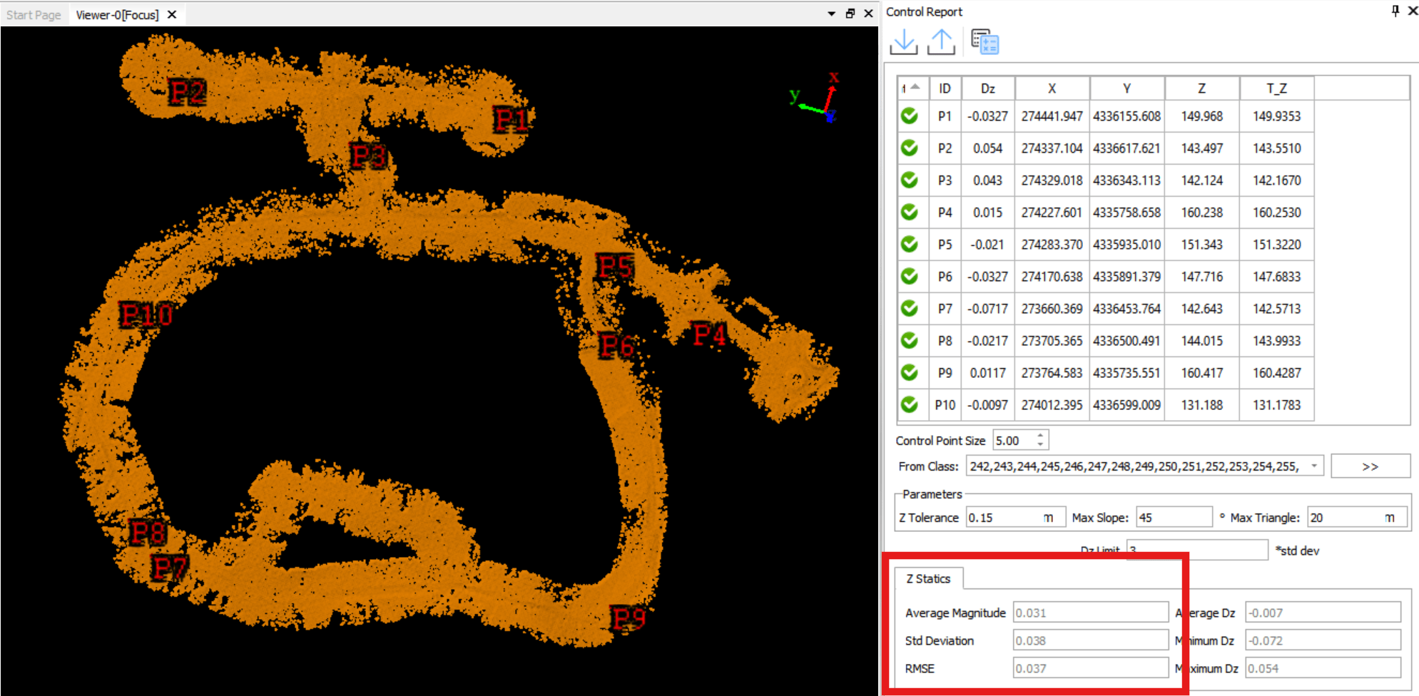 Figure 19. Results of accuracy calculation using GCPs.