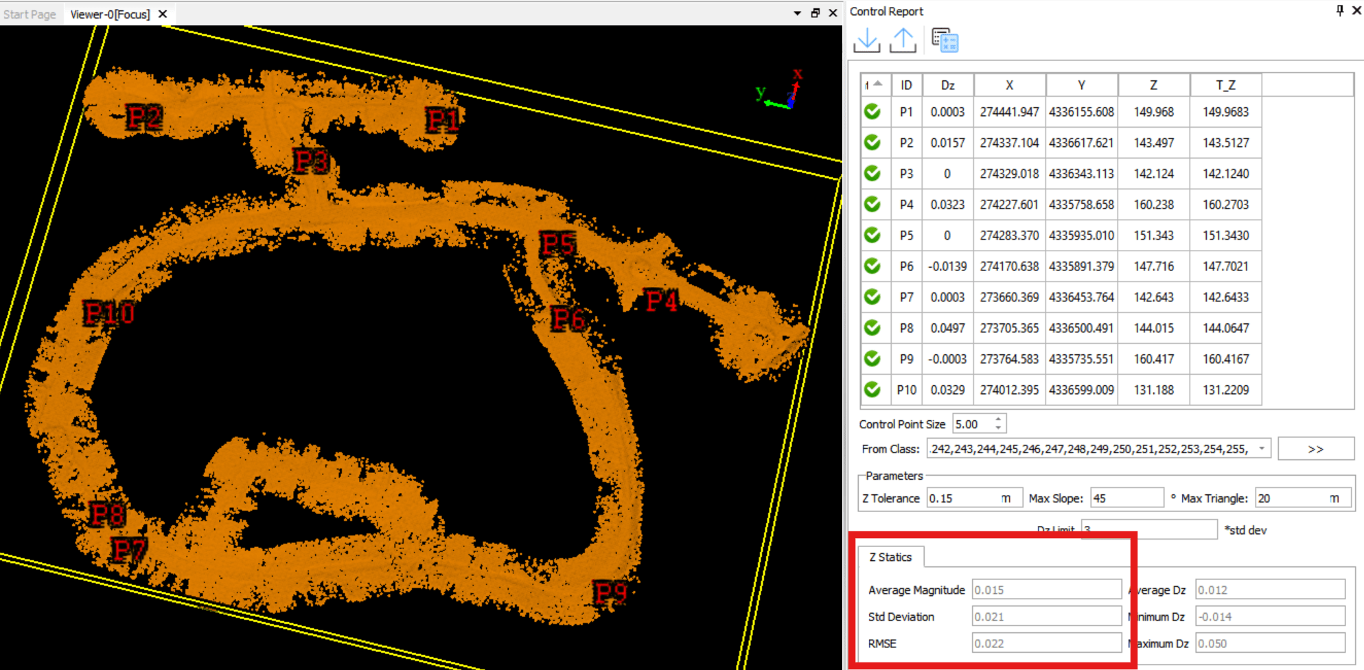 Figure 21. Accuracy results after Elevation Adjustment.