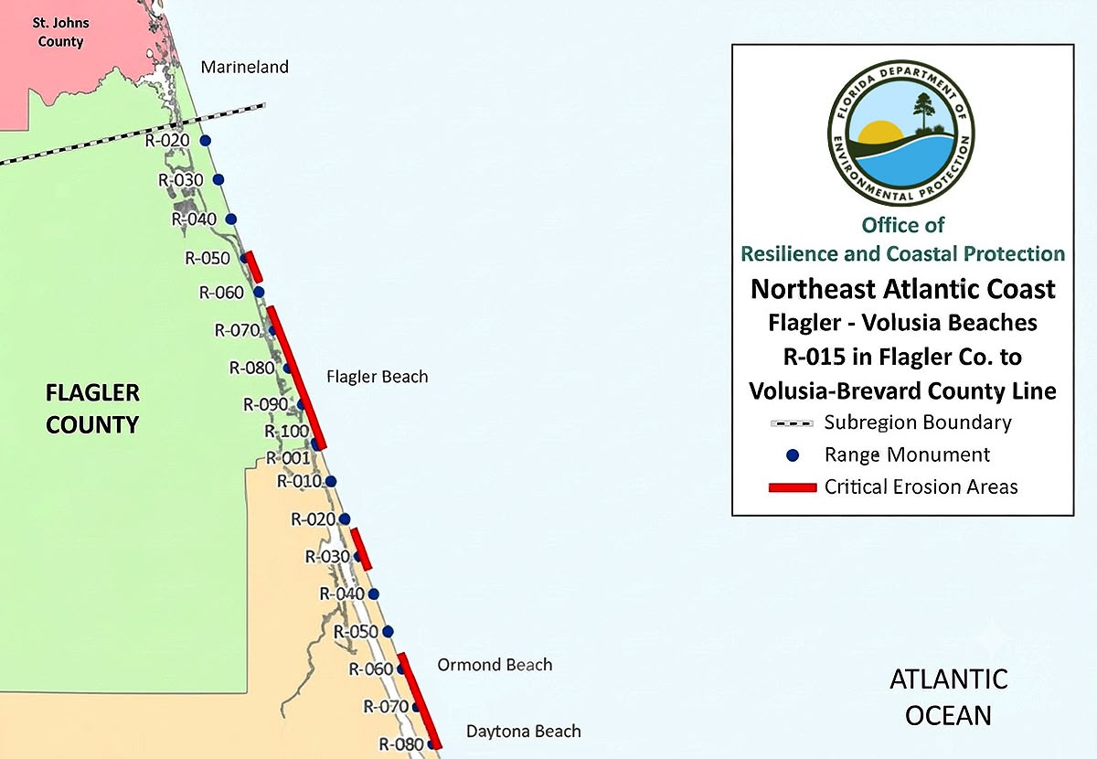 Figure 1. Flagler Beach's critically eroded areas. (Source: Florida Departament of Environmental Protection)